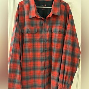 Swiss Tech Button Front Shirt Men's 5XL 62-64 Plaid 96% Polyester 4% Spandex